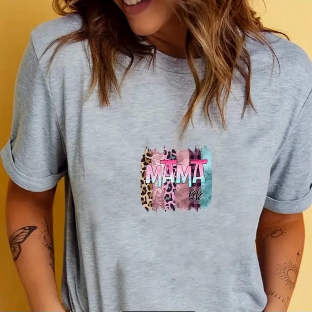 Handmade Gray MAMA Graphic‎ Women's Top